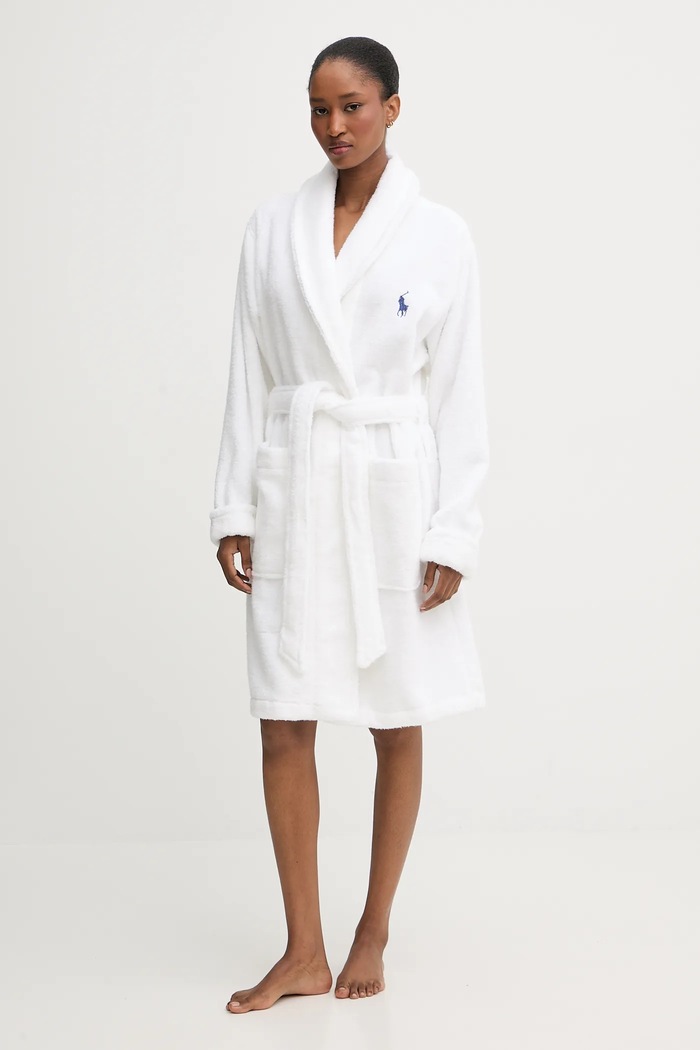 Polo Ralph Lauren πετσετέ μπουρνούζι γυναικείο βαμβακερό απλικέ λευκό 4P0396