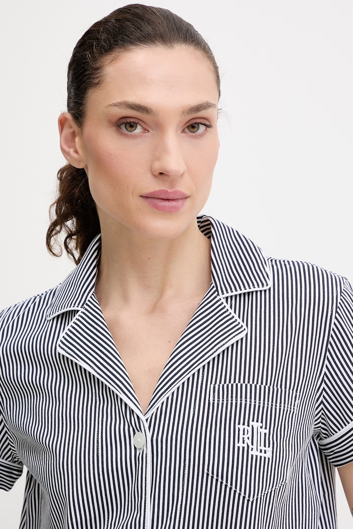 Bavlnené pyžamo Lauren Ralph Lauren tmavomodrá ILN82313