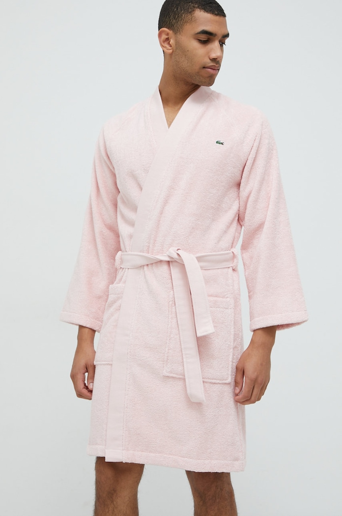 Lacoste szlafrok bawełniany dzianina różowy LDEFILE