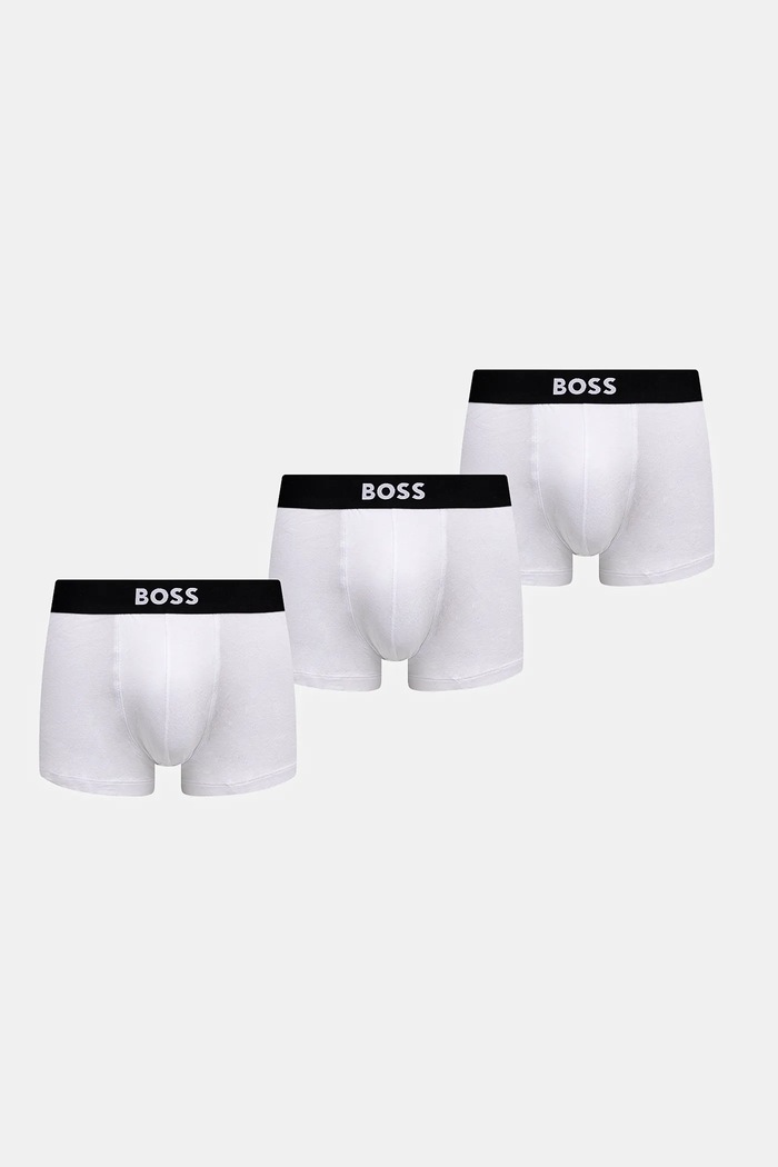 BOSS μποξεράκι ανδρικό βαμβακερό με ελαστάν Trunk 3P BOSS ONE 3-pack εφαρμοστό σορτς μπόξερ λευκό 50544263