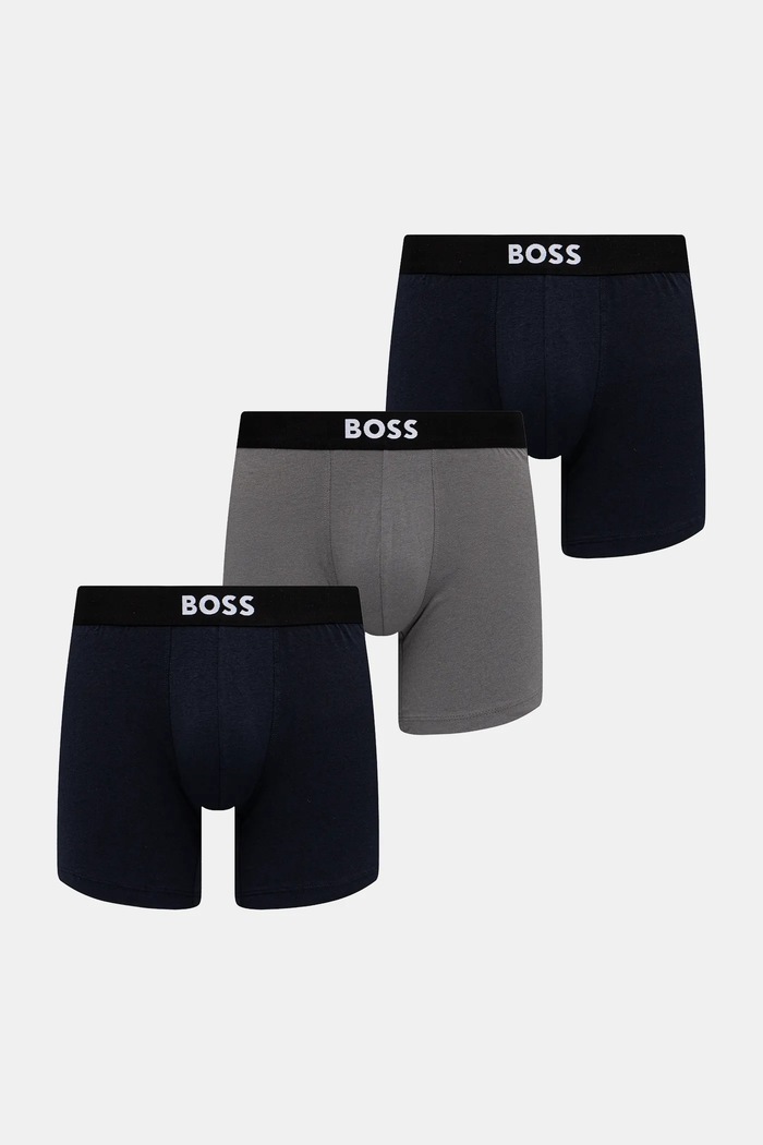 BOSS oprijete boksarice moške bombažne z elastanom BoxerBr 3P BOSS ONE Paket paket 3 kosov Pletenina siva 50544272