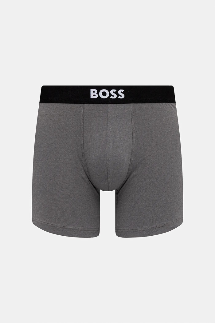Oblačila BOSS oprijete boksarice moške bombažne z elastanom BoxerBr 3P BOSS ONE Paket paket 3 kosov 50544272 siva