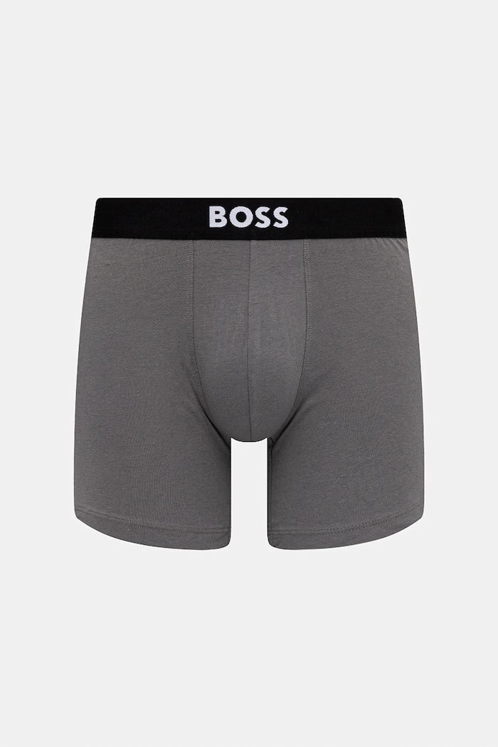 Oblačila BOSS oprijete boksarice moške bombažne z elastanom BoxerBr 3P BOSS ONE Paket paket 3 kosov 50544272 siva