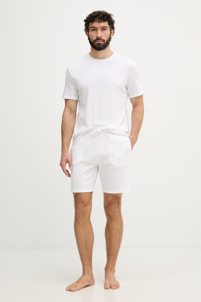 BOSS домашен къс панталон мъжки с памук Waffle Shorts 50535884 бял AA00