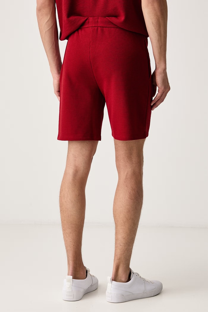 Odzież BOSS Szorty lounge męskie z bawełną Waffle Shorts 50535884 czerwony