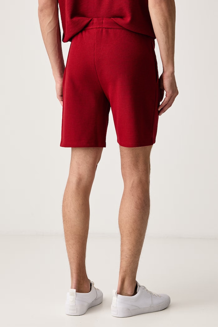 Odzież BOSS Szorty lounge męskie z bawełną Waffle Shorts 50535884 czerwony