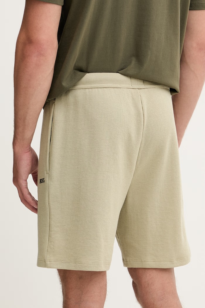 Oblečenie BOSS šortky lounge pánske s bavlnou Waffle Shorts 50535884 zelená