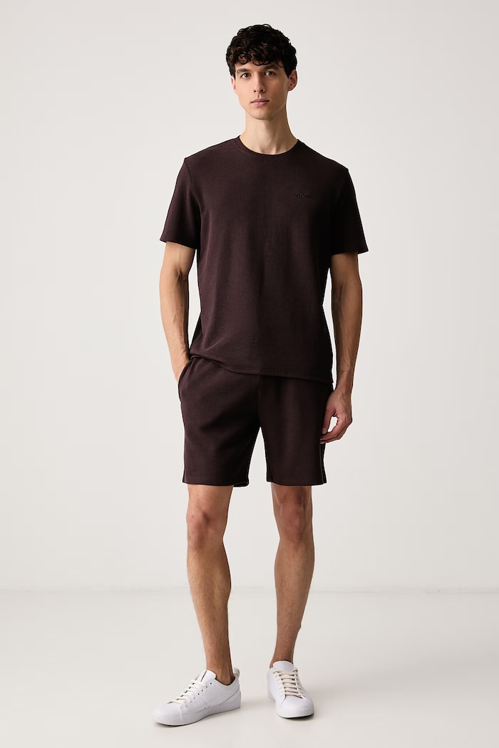 BOSS Szorty lounge męskie z bawełną Waffle Shorts 50535884 brązowy AA00