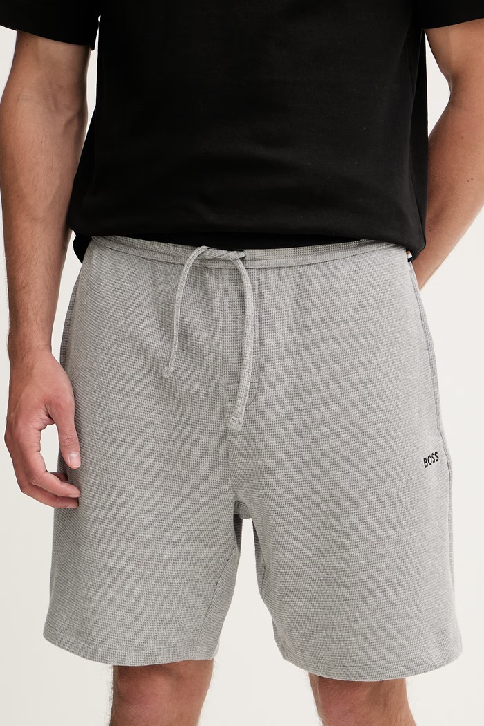 BOSS šortky lounge pánske s bavlnou Waffle Shorts sivá 50535884