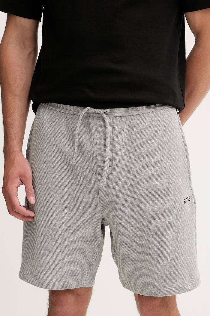 BOSS šortky lounge pánske s bavlnou Waffle Shorts sivá 50535884
