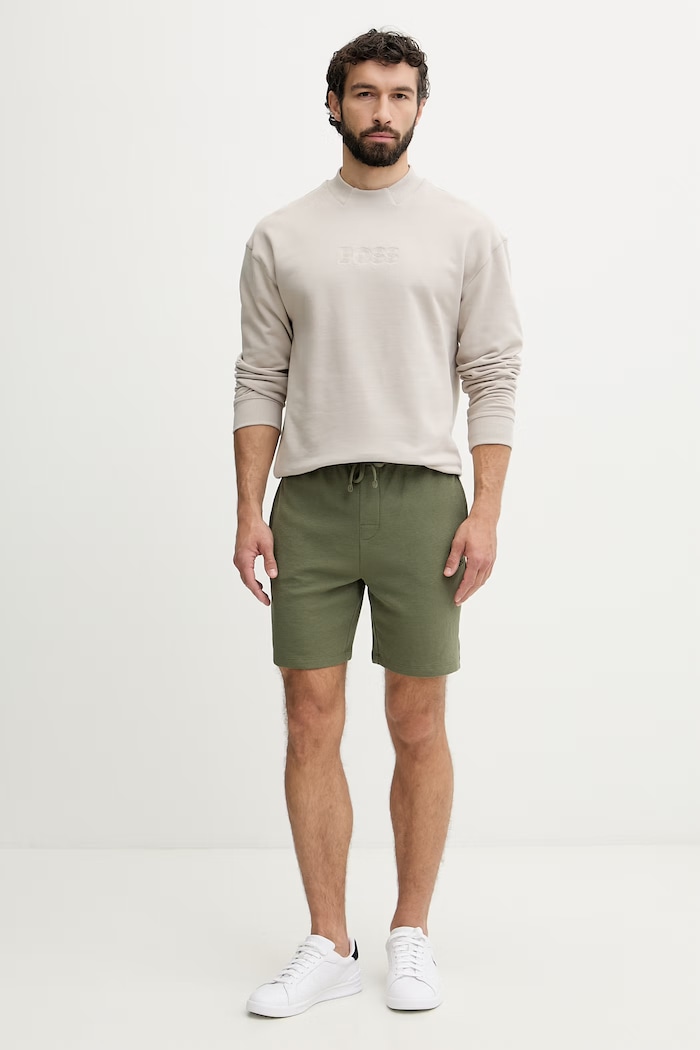 BOSS szorty lounge męskie z bawełną Waffle Shorts 50535884 zielony AA00