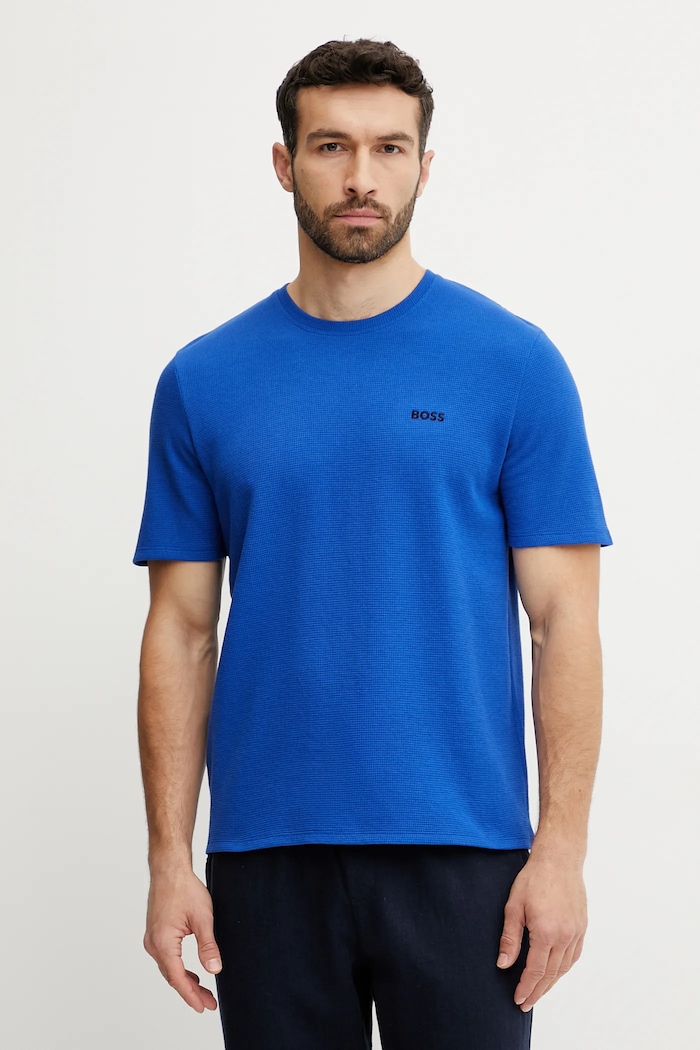 BOSS tricou loungewear bărbătesc Waffle T-Shirt imprimeu violet 50535891