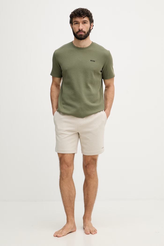 BOSS lounge tričko pánske Waffle T-Shirt 50535891 zelená SS26