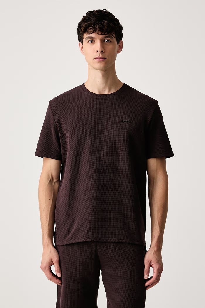 BOSS T-shirt lounge męski Waffle T-Shirt brązowy 50535891