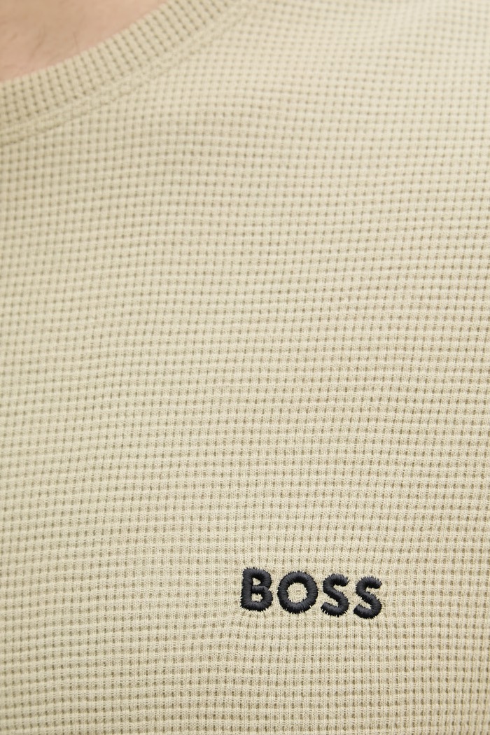 BOSS férfi pamut Waffle LS-Shirt zöld 50535870