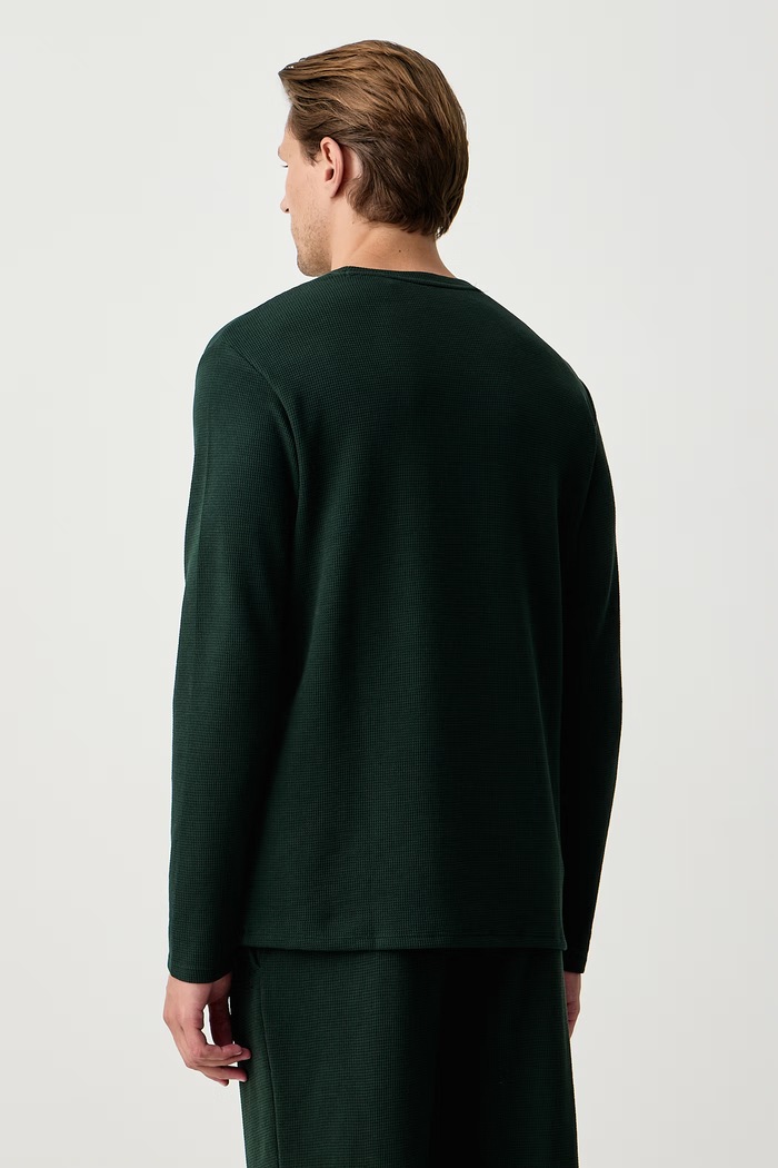 Oblečenie BOSS Tričko s dlhým rukávom lounge pánske s bavlnou Waffle LS-Shirt 50535870 zelená