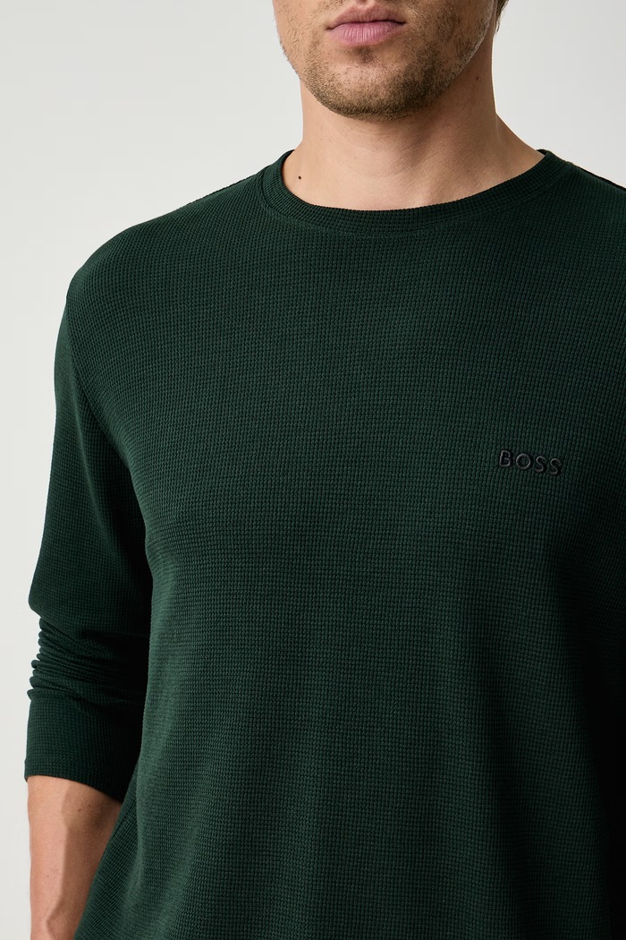 Tričko s dlhým rukávom lounge pánske s bavlnou Waffle LS-Shirt BOSS 50535870 zelená
