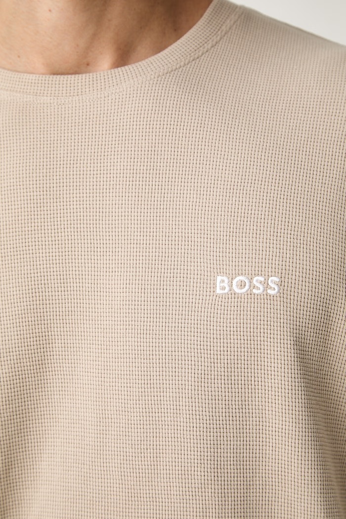 BOSS tričko s dlhým rukávom lounge pánske s bavlnou Waffle LS-Shirt 50535870 béžová