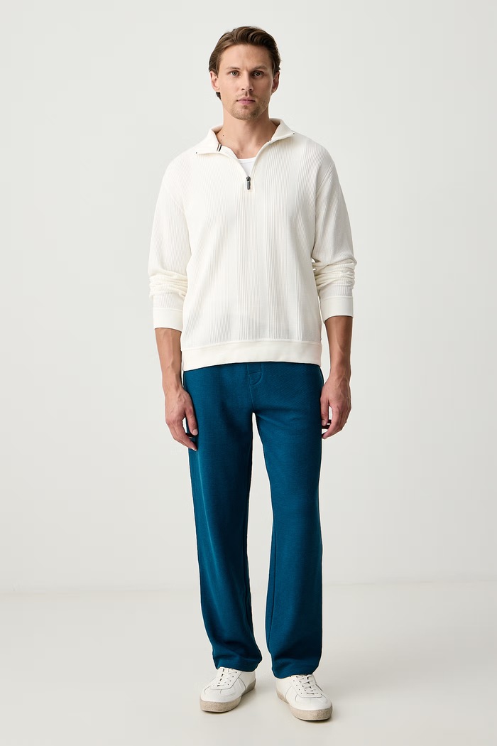 BOSS Spodnie dresowe męskie z bawełną Waffle Pants turkusowy 50535877