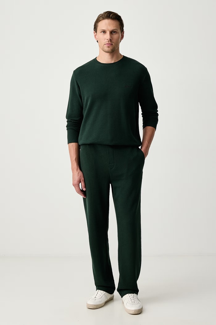 BOSS Spodnie dresowe męskie z bawełną Waffle Pants 50535877 zielony AA00
