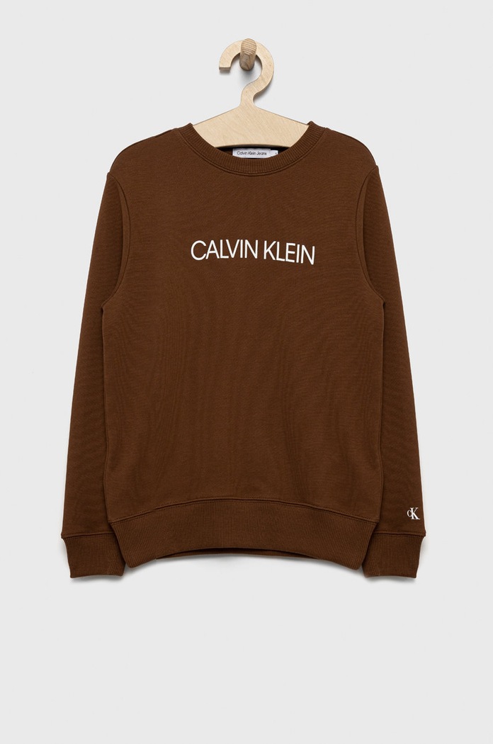 Calvin Klein Jeans bluza bawełniana dziecięca IU0IU00162.9BYY nadruk brązowy IU0IU00162.9BYY