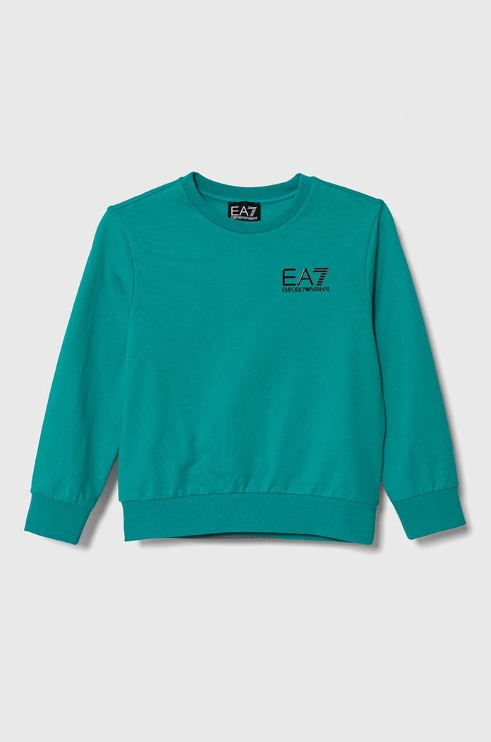 Dětská bavlněná mikina EA7 Emporio Armani tyrkysová 8NBM51.BJ05Z