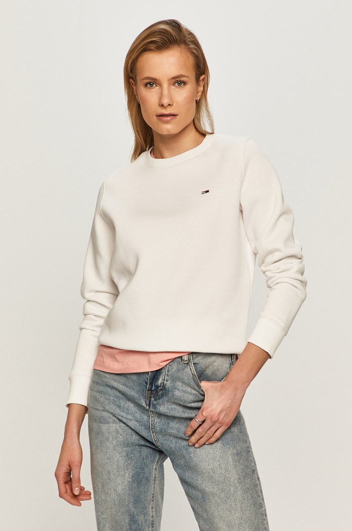 Tommy Jeans - Mikina bez kapuce bílá DW0DW09227.NOS