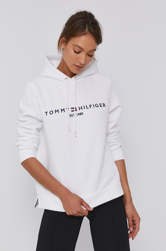 Mikina Tommy Hilfiger s kapucí bílá WW0WW31998.NOS