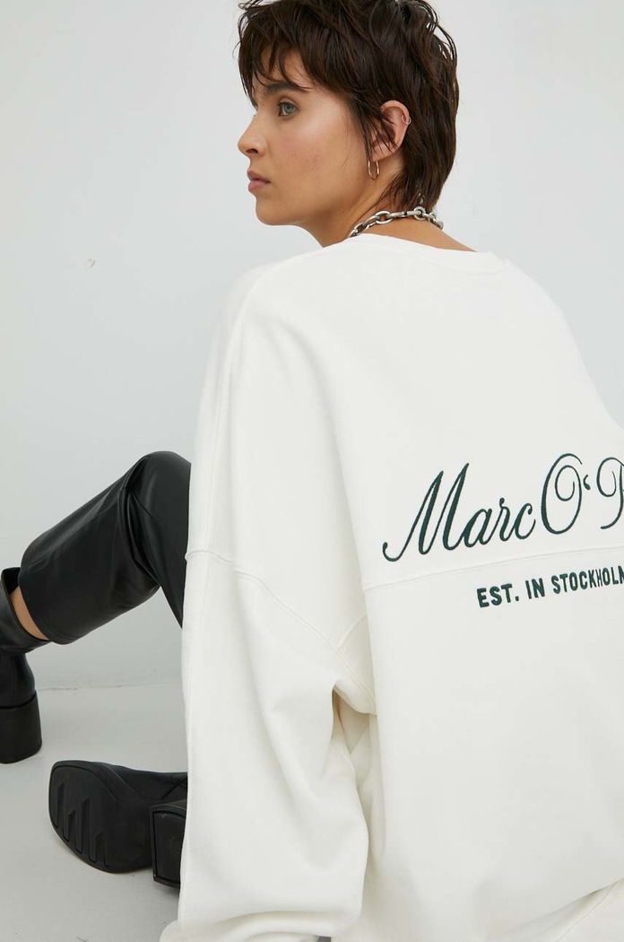 Βαμβακερή μπλούζα Marc O'Polo χωρίς κουκούλα λευκό M00403454067