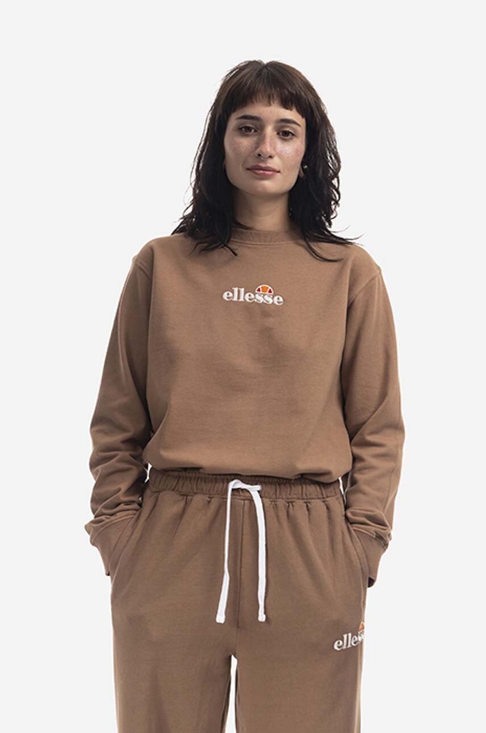 Pamučna dukserica Ellesse Sappan Sweatshirt print smeđa SGM13149