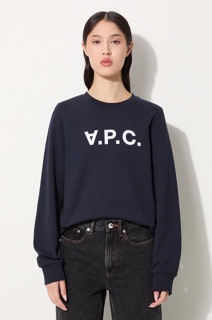 A.P.C. bluza bawełniana Sweat Viva nadruk granatowy COECQ.F27644