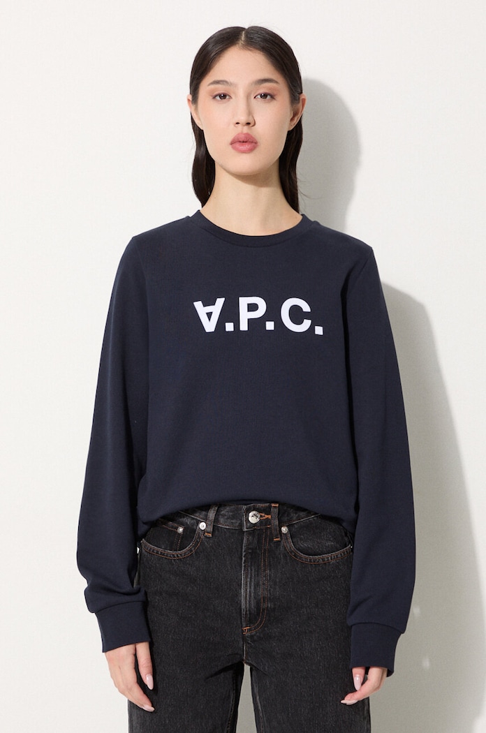 A.P.C. bluza bawełniana Sweat Viva nadruk granatowy COECQ.F27644