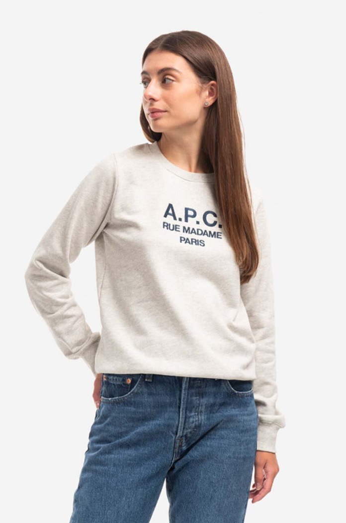 A.P.C. bluza bawełniana Sweat Tina aplikacja szary COEZD.F27561