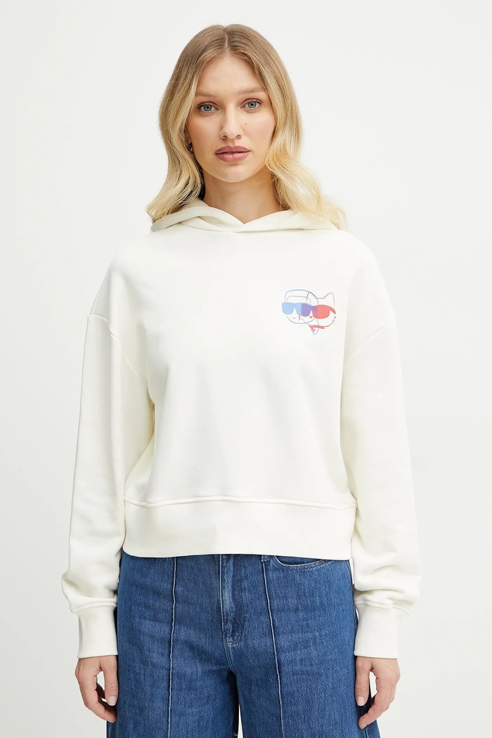 Karl Lagerfeld bluza bawełniana IKON nadruk beżowy A2W20072
