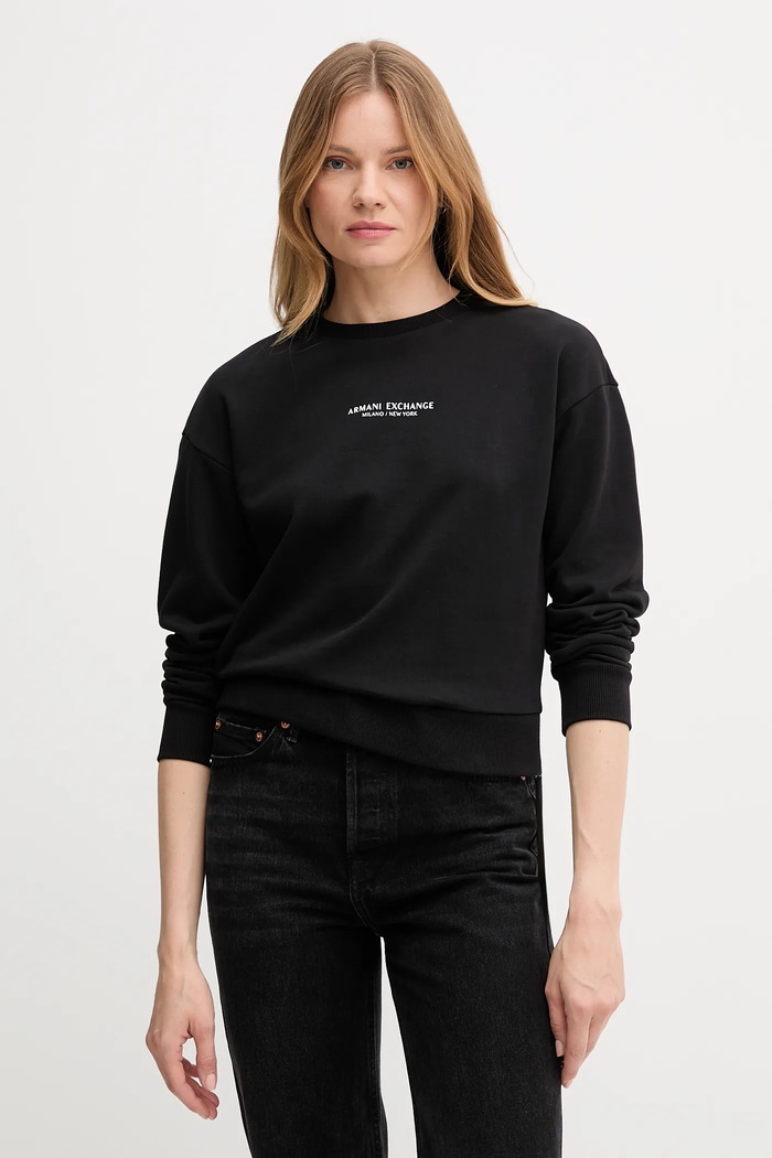 Bombažen pulover Armani Exchange Potisk črna XW001451.AF10830.NOS