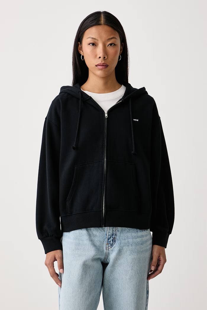 Levi's Суичър с цип и качулка дамски с памук EVERYDAY FULL ZIP черен 0082L