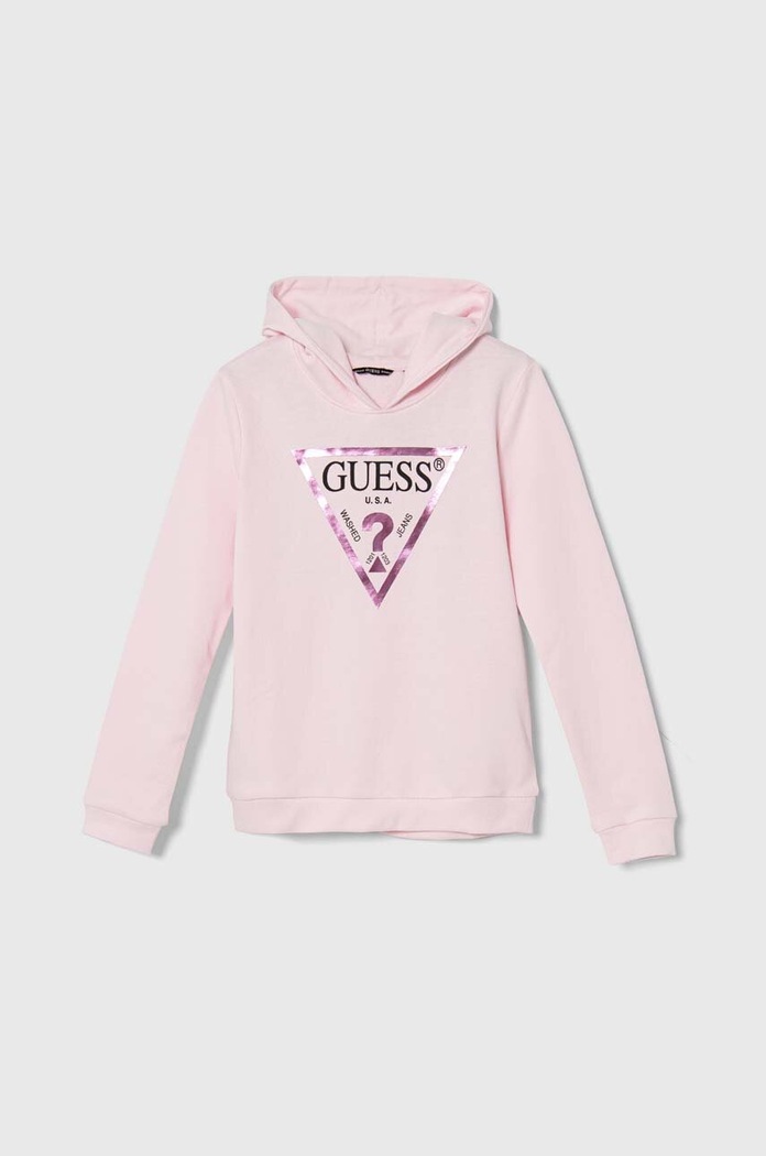 Παιδική βαμβακερή μπλούζα Guess στάμπα ροζ J83Q14.KAUG0.9BYH