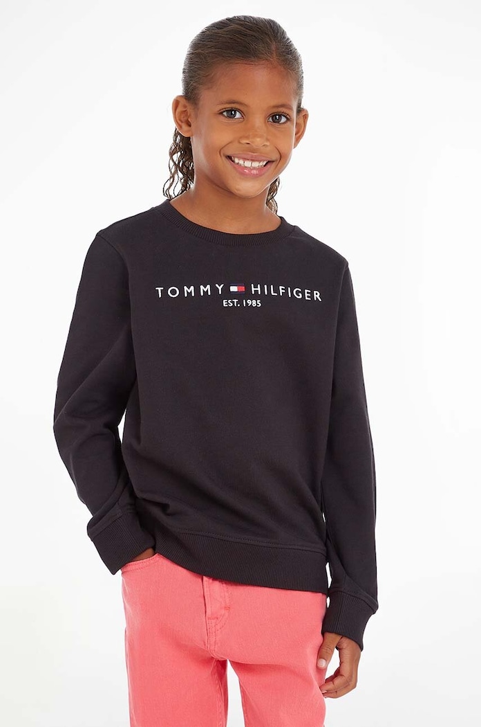 Dětská bavlněná mikina Tommy Hilfiger bez kapuce černá KS0KS00212.NOS