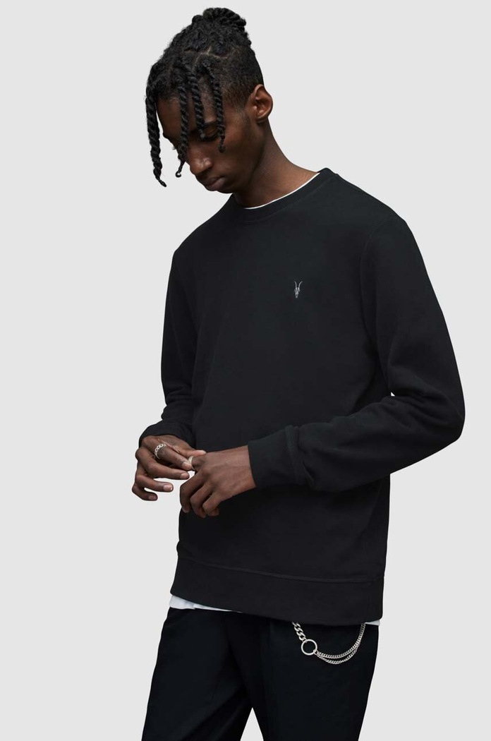 AllSaints - Mikina Raven Crew bez kapuce černá MF048K