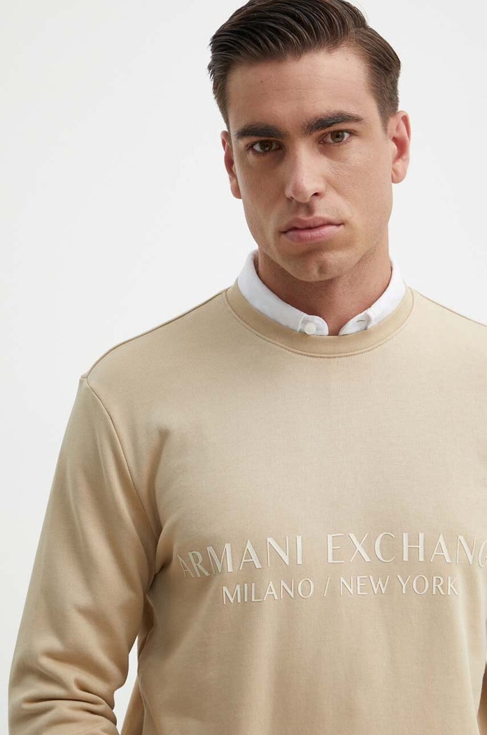 Pamučna dukserica Armani Exchange print bež 8NZM88.ZJKRZ.NOS