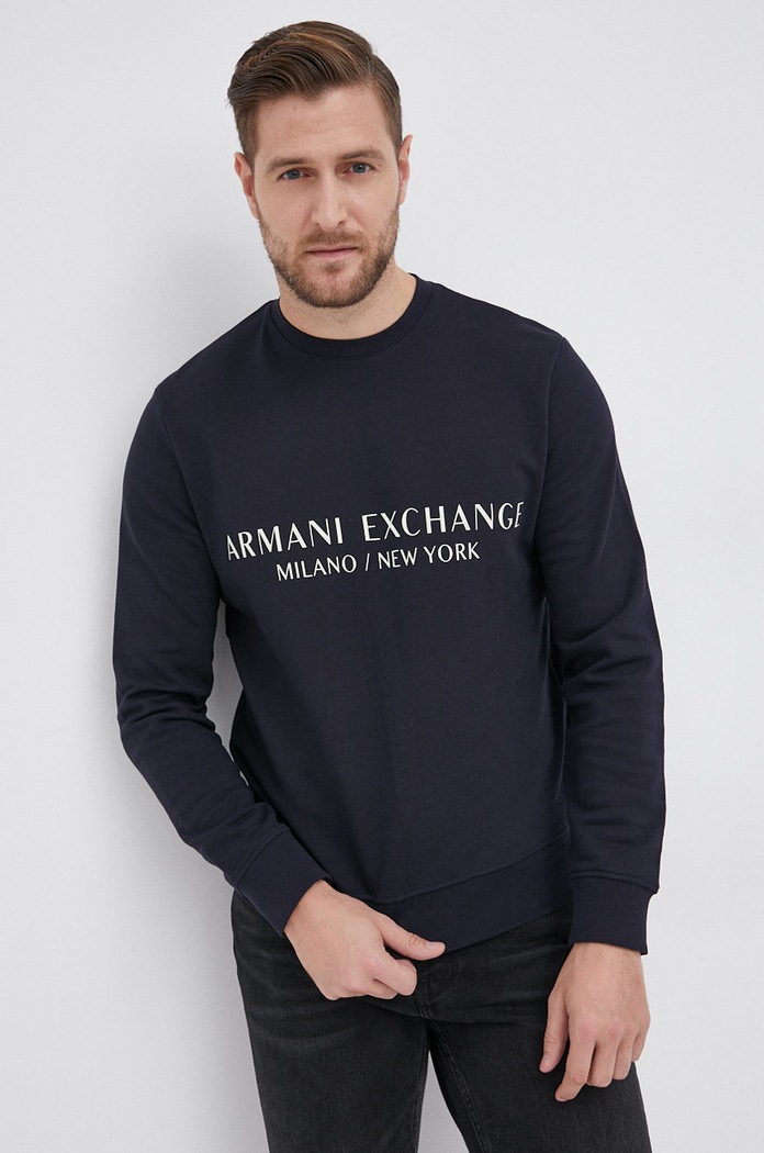 Pamučna dukserica Armani Exchange print mornarsko plava 8NZM88.ZJKRZ.NOS