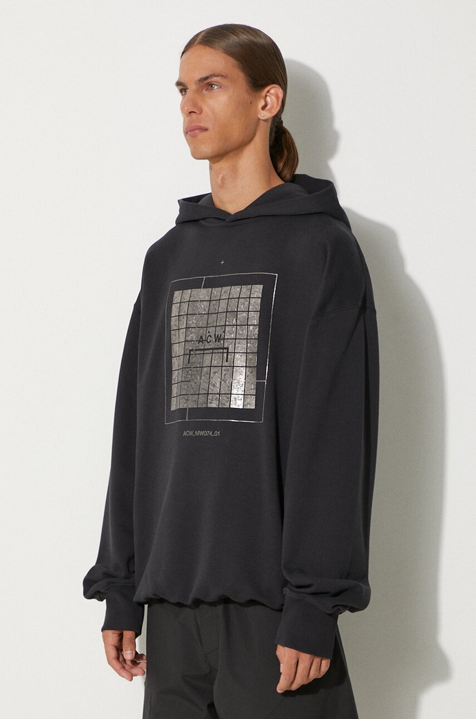 A-COLD-WALL* bluza bawełniana Foil Grid Hoodie czarny ACWMW074.