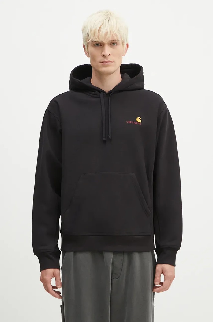 Carhartt WIP sweatshirt Hooded American Script Sweatshirt plain black I028279.