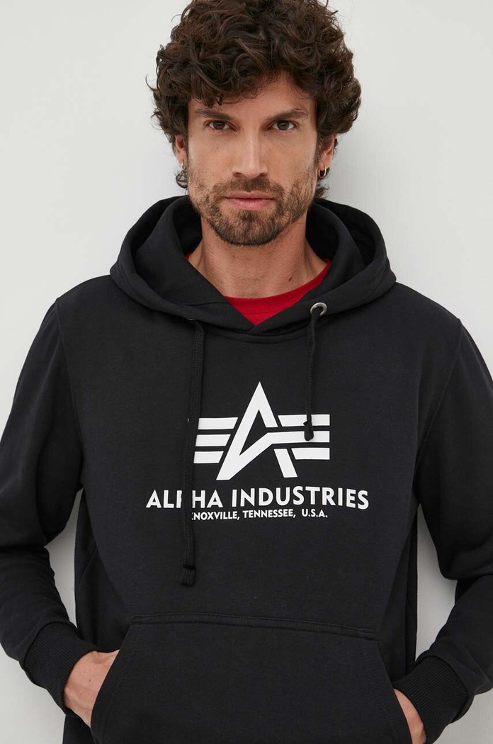 Alpha Industries bluză Basic Hoody print negru 178312.03