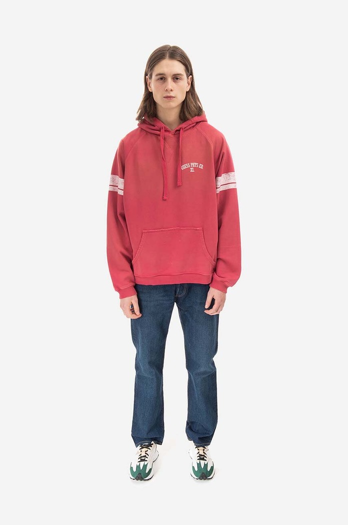 Памучен суичър Guess Washed Hoodie надпис розов M2BQ00.KBB40
