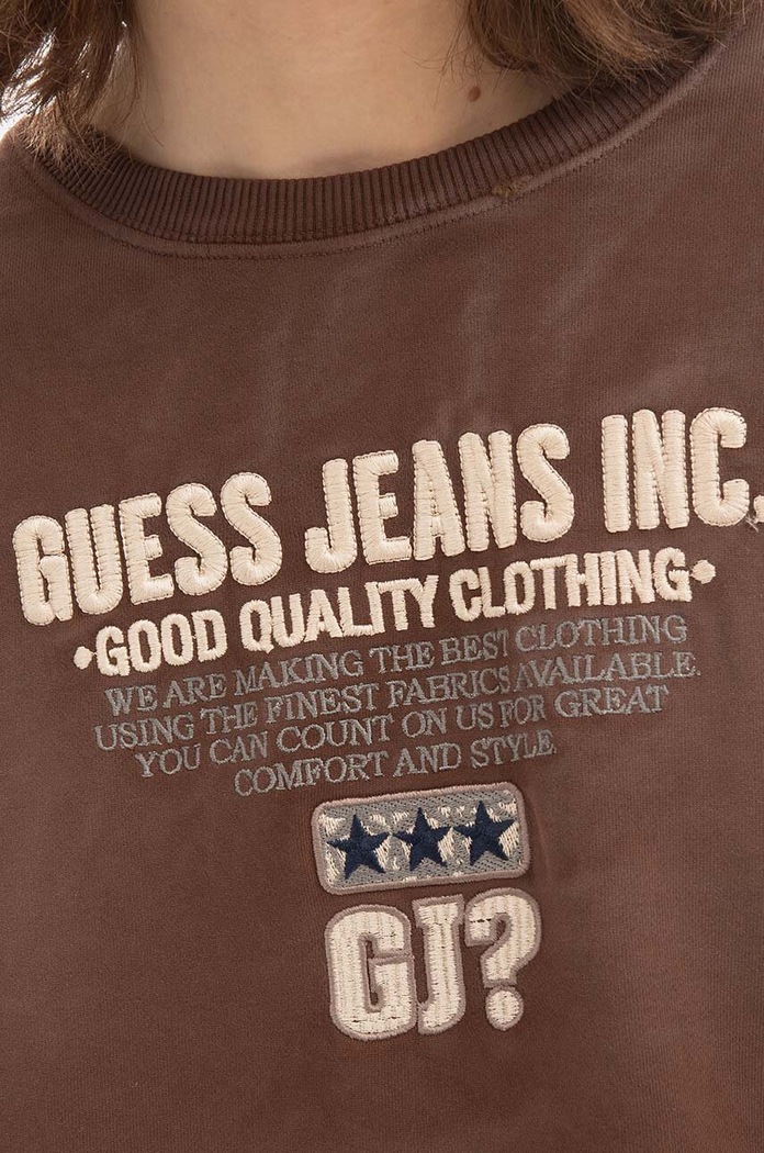 Bavlněná mikina Guess Crewneck Sweatshirt hnědá M2BQ03.KBB40