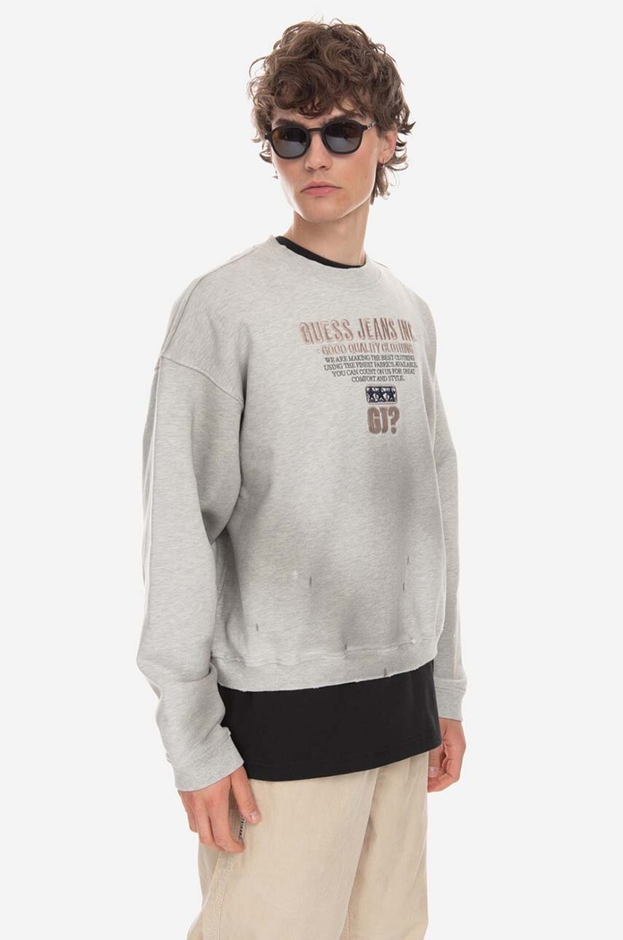 Памучен суичър Guess Crewneck Sweatshirt надпис сив M2BQ03.KBB40