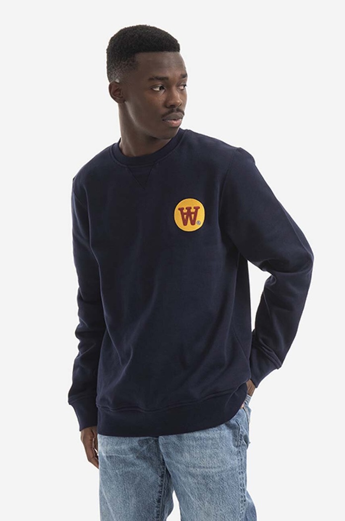Bavlněná mikina Wood Wood Tye Badge 10285603-2424 NAVY bez kapuce námořnická modř 10285603.2424