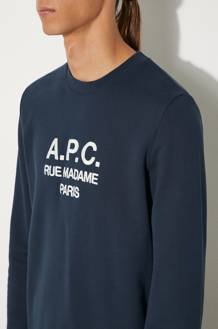A.P.C. bluza bawełniana Rufus nadruk granatowy COEZD.H27500