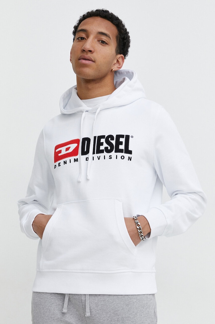 Памучен суичър Diesel S-GINN-HOOD-DIV бял A03757.0GEAD